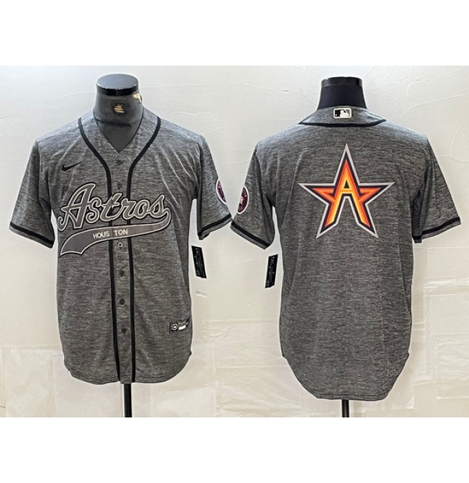 Men's Houston Astros Gray Team Big Logo With Cool Base Stitched Baseball Jersey