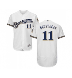 Men's Milwaukee Brewers #11 Mike Moustakas White Alternate Flex Base Authentic Collection Baseball Jersey