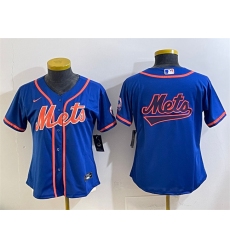 Women's New York Mets Team Big Logo Royal Cool Base Stitched Baseball Jersey(Run Small)