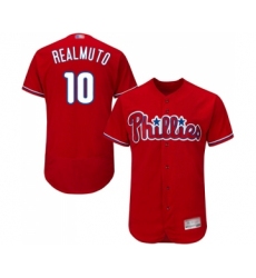 Men's Philadelphia Phillies #10 J. T. Realmuto Red Alternate Flex Base Authentic Collection Baseball Jersey