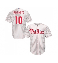 Men's Philadelphia Phillies #10 J. T. Realmuto Replica White Red Strip Home Cool Base Baseball Jersey