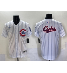 Men's Chicago Cubs Team Big Logo White Pinstripe 2nd Alternate Limited Stitched Baseball Jersey