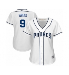 Women's San Diego Padres #9 Luis Urias Authentic White Home Cool Base Baseball Player Jersey