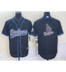 Men's Los Angeles Dodgers Black Team Big Logo Cool Base Stitched Baseball Jersey1
