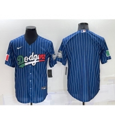 Men's Los Angeles Dodgers Blank Navy Blue Pinstripe Mexico 2020 World Series Cool Base Nike Jersey