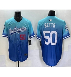 Men's Los Angeles Dodgers #50 Mookie Betts Blue 2025 City Connect Limited Stitched Jersey