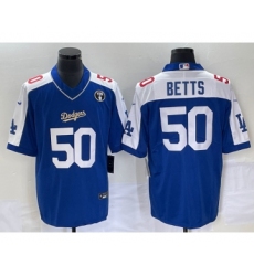 Men's Los Angeles Dodgers #50 Mookie Betts Blue Vin Scully Stitched Jersey