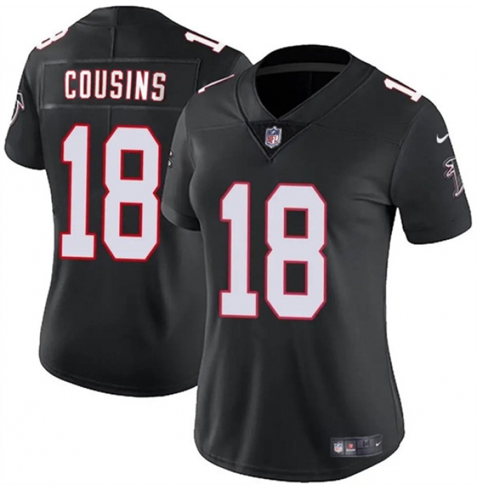 Women's Atlanta Falcons #18 Kirk Cousins Black 2023 Stitched Jersey(Run Small)