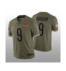 Men's Cincinnati Bengals #9 Joe Burrow 2022 Olive Salute To Service Limited Stitched Jersey Men's Cincinnati Bengals #9 Joe Burrow 2022 Olive Salute To Service Limited Stitched Jersey