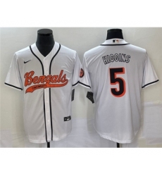 Men's Cincinnati Bengals #5 Tee Higgins White Cool Base Stitched Baseball Jersey