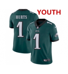 Youth Philadelphia Eagles #1 Jalen Hurts Green Vapor Untouchable Limited Stitched Jersey