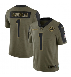 Men's Miami Dolphins #1 Tua Tagovailoa Nike Olive 2021 Salute To Service Limited Player Jersey Men's Miami Dolphins #1 Tua Tagovailoa Nike Olive 2021 Salute To Service Limited Player Jersey
