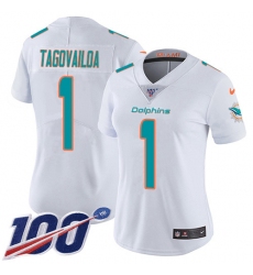 Women's Miami Dolphins #1 Tua Tagovailoa White Stitched 100th Season Vapor Untouchable Limited Jersey Women's Miami Dolphins #1 Tua Tagovailoa White Stitched 100th Season Vapor Untouchable Limited Jersey