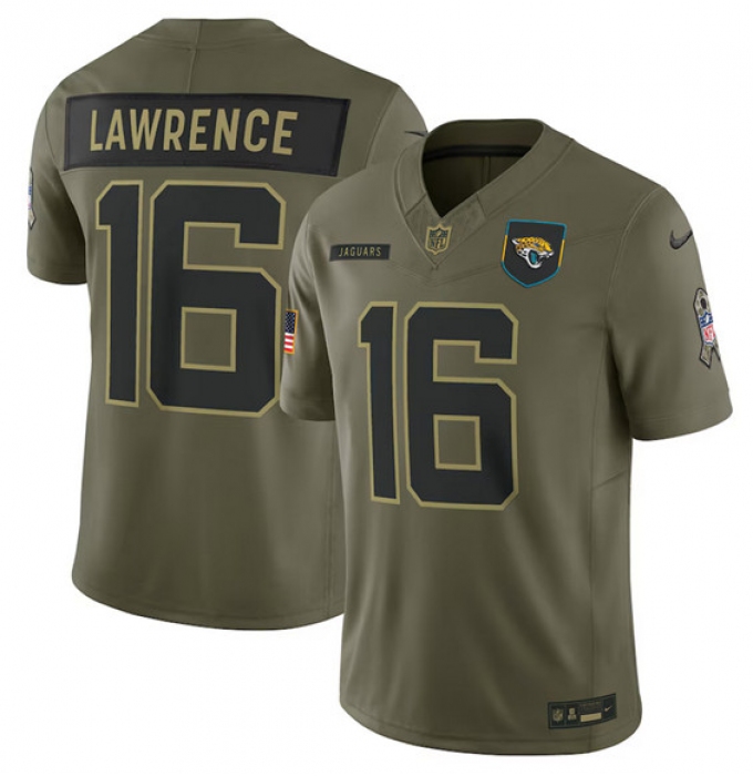 Men's Jacksonville Jaguars #16 Trevor Lawrence Olive 2025 Salute to Service Limited Football Stitched Jersey