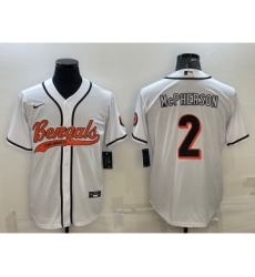 Men's Cincinnati Bengals #2 Evan McPherson White With Patch Cool Base Stitched Baseball Jersey