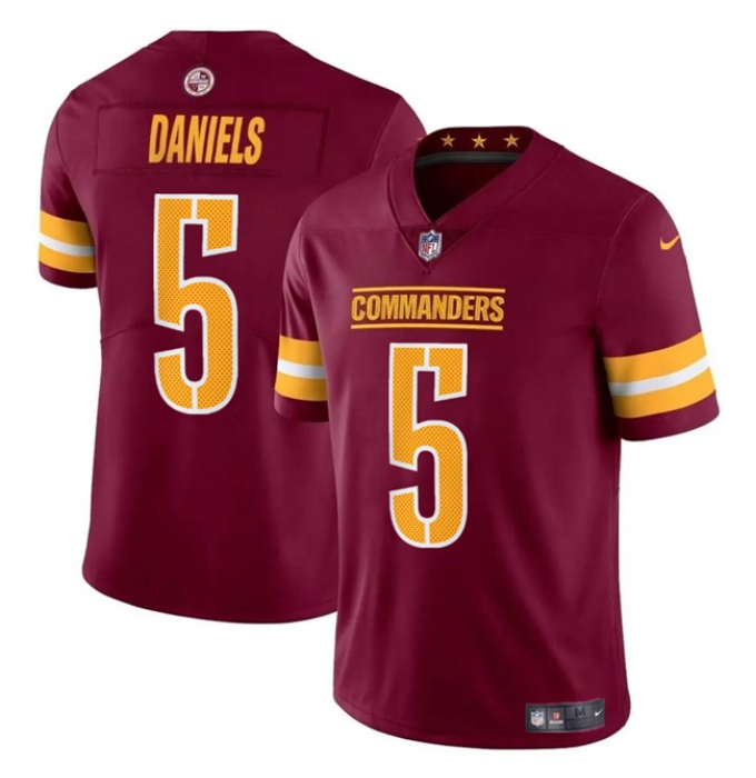 Men's Washington Commanders #5 Jayden Daniels Burgundy 2024 Draft Vapor Limited Football Stitched Jersey