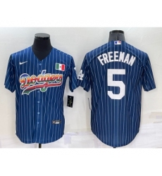 Men's Los Angeles Dodgers #5 Freddie Freeman Rainbow Blue Red Pinstripe Mexico Cool Base Nike Jersey