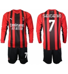 Men 2021-2022 Club Ac Milan home red Long Sleeve 7 Soccer Jersey