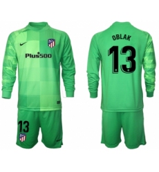 Men 2021-2022 Club Atletico Madrid green goalkeeper Long Sleeve 13 Soccer Jersey