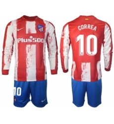 Men 2021-2022 Club Atletico Madrid home red Long Sleeve 10 Soccer Jersey