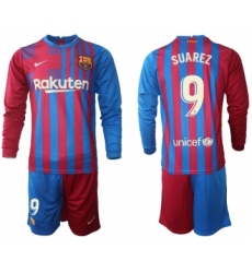 Men 2021-2022 Club Barcelona home red blue Long Sleeve 9 Nike Soccer Jersey
