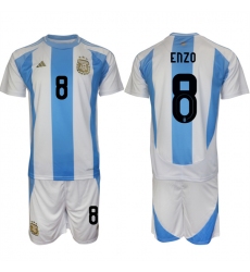 Men's Argentina #8 Enzo White Blue 2024-25 Home Soccer Jersey Suit