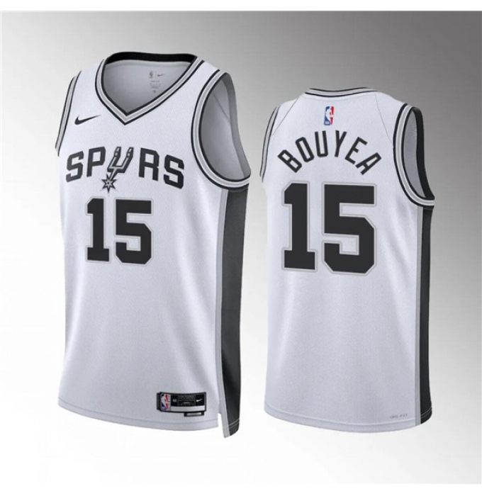 Men's San Antonio Spurs #15 Jamaree Bouyea White Association Edition Stitched Basketball Jersey