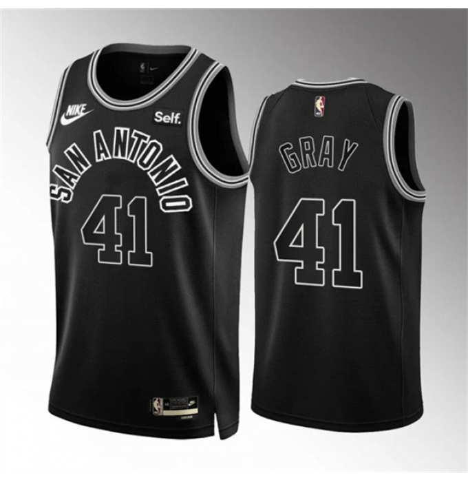 Men's San Antonio Spurs #41 Raiquan Gray 2022-23 Black Classic Edition Stitched Basketball Jersey