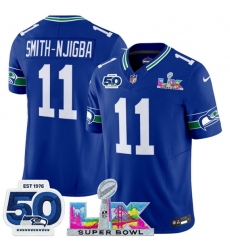 Men's Seattle Seahawks #11 Jaxon Smith-Njigba Royal 2025 F.U.S.E. Super Bowl LX And 50th Season Vapor Throwback Limited Football Stitched Jersey