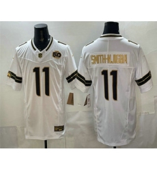 Men's Seattle Seahawks #11 Jaxon Smith-Njigba White Gold 2025 FUSE 50th Season Limited Stitched Jersey