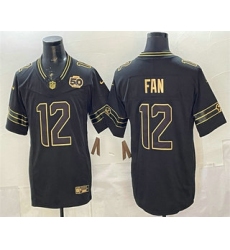 Men's Seattle Seahawks #12 Fan Black Gold 2025 FUSE 50th Season Limited Stitched Jersey
