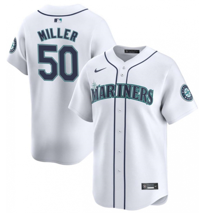 Men's Seattle Mariners #50 Bryce Miller White Home Limited Stitched jersey
