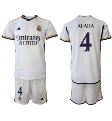 Men's Real Madrid #4 David Alaba 2023-24 White Home Soccer Jersey