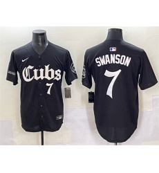 Men's Chicago Cubs #7 Dansby Swanson Black 'Gothic North Side Edition' Vapor Premier Limited Stitched Baseball Jersey