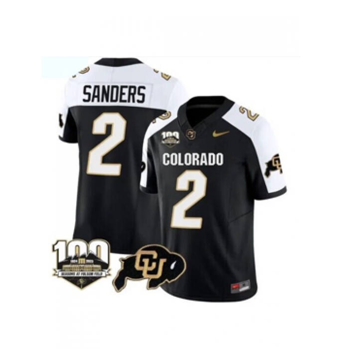 Men's Colorado Buffaloes #2 Sanders Black White Vapor Stitched Jersey - 100th Seasons At Folsom Field