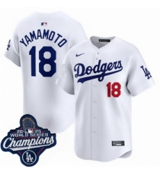 Men's Los Angeles Dodgers 18 Yoshinobu Yamamoto Cool Base 2025 World Champions Stitched Baseball Jersey White