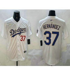 Men's Los Angeles Dodgers #37 Teoscar Hernandez Number White Gold Cool Base Stitched Jersey