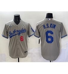 Men's Los Angeles Dodgers #6 Hyeseong Kim Number Grey With los Cool Base Stitched Jersey