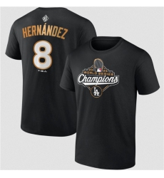 Men's Los Angeles Dodgers #8 Enrique Hernández Black 2025 World Series Champions Name & Number T-Shirt