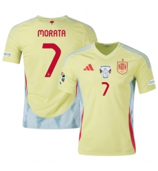 Men's Spain Team #7 Alvaro Morata Yellow 2024 Away Soccer Jersey