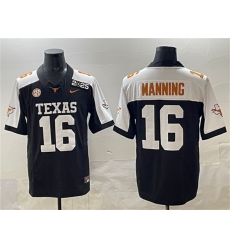 Men's Texas Longhorns #16 Peyton Manning Black F.U.S.E. 2025 CFP Final With SEC Patch Stitched Jersey
