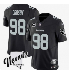Men's Las Vegas Raiders #98 Maxx Crosby Black 2024 F.U.S.E With Nevada Silver Stat And 3-Star C Stitched Football Jersey