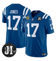 Men's Indianapolis Colts #17 Daniel Jones Blue 2025 F.U.S.E. With 4-Star C And Jim Irsay Vapor Limited Football Stitched Jersey