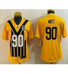 Women's Pittsburgh Steelers #90 TJ Watt Limited Yellow Throwback Vapor Jersey