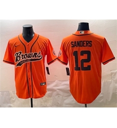 Men's Cleveland Browns #12 Shedeur Sanders Orange With Cool Base Stitched Baseball Jersey