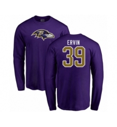 Football Baltimore Ravens #39 Tyler Ervin Purple Name & Number Logo Long Sleeve T-Shirt