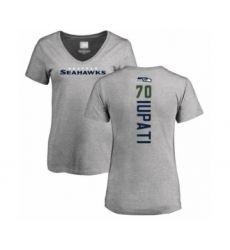 Football Women's Seattle Seahawks #70 Mike Iupati Ash Backer T-Shirt