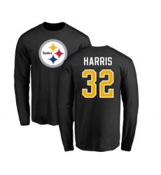 Football Pittsburgh Steelers #32 Franco Harris Black Name & Number Logo Long Sleeve T-Shirt