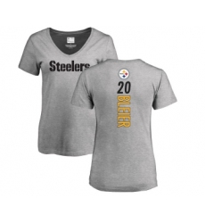 Football Women's Pittsburgh Steelers #20 Rocky Bleier Ash Backer V-Neck T-Shirt
