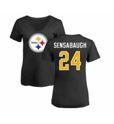 Football Women's Pittsburgh Steelers #24 Coty Sensabaugh Black Name & Number Logo Slim Fit T-Shirt